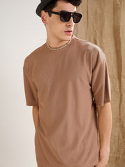Men Brown Waffle Oversize T-Shirt