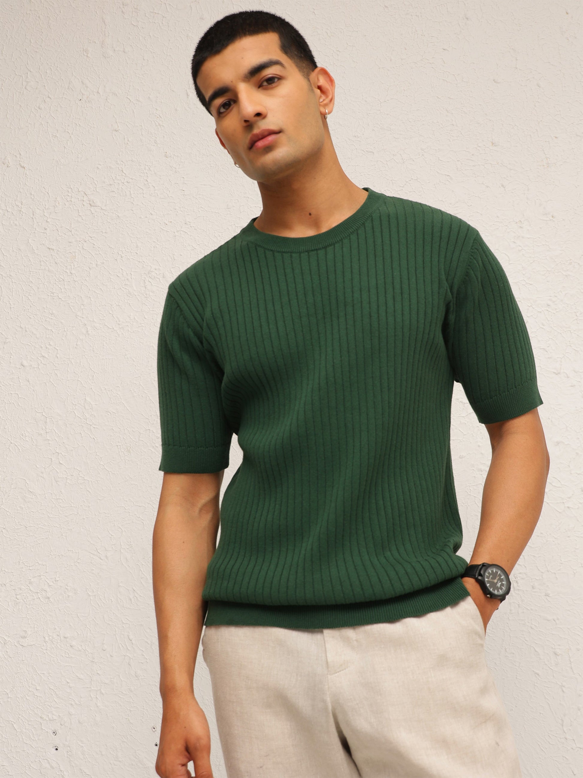 Men Emelard Green Round Neck Relax Fit T-Shirt