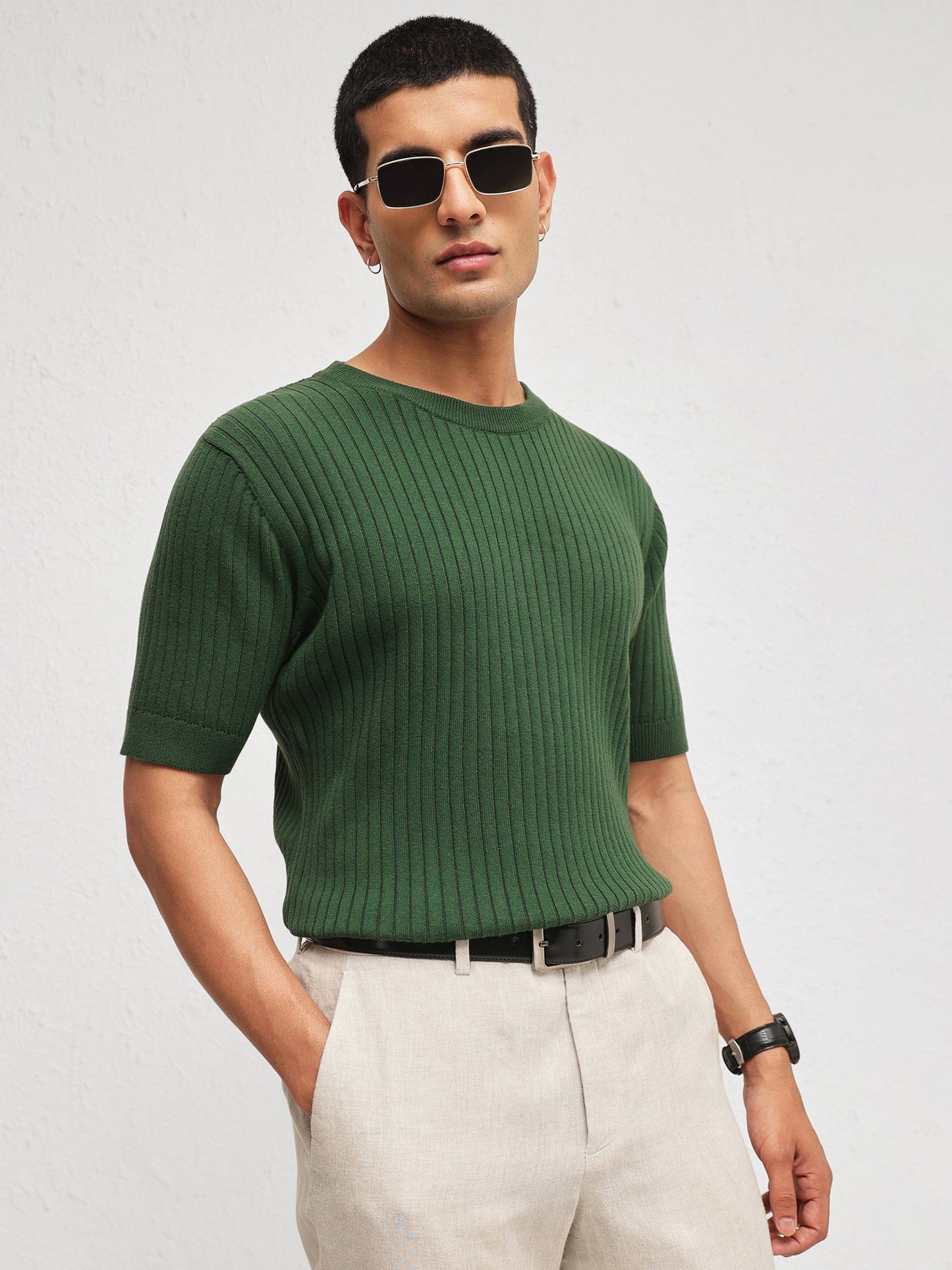 Men Emelard Green Round Neck Relax Fit T-Shirt
