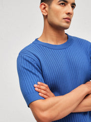 Men Blue Relax Fit Round Neck T-Shirt