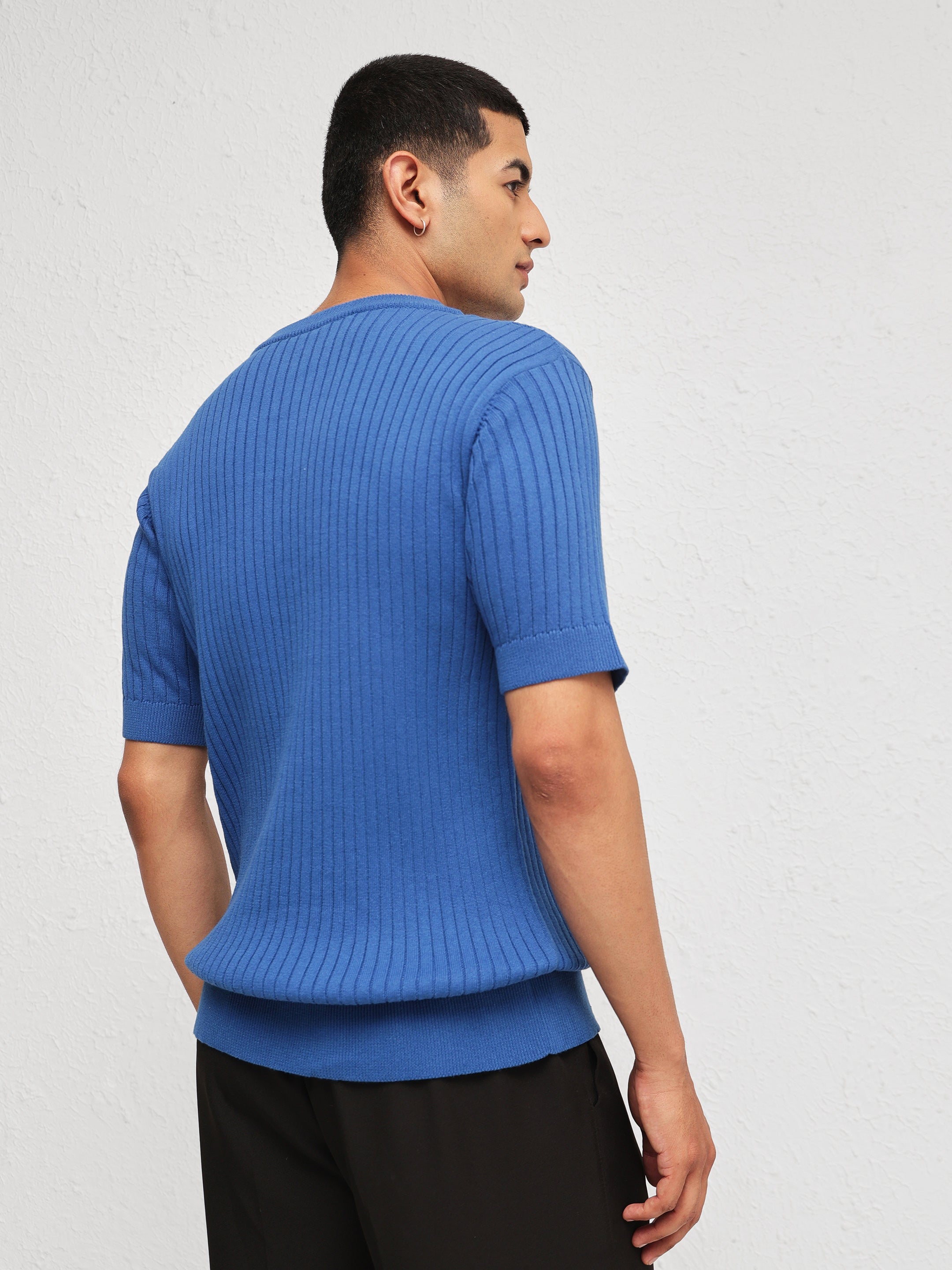 Men Blue Relax Fit Round Neck T-Shirt