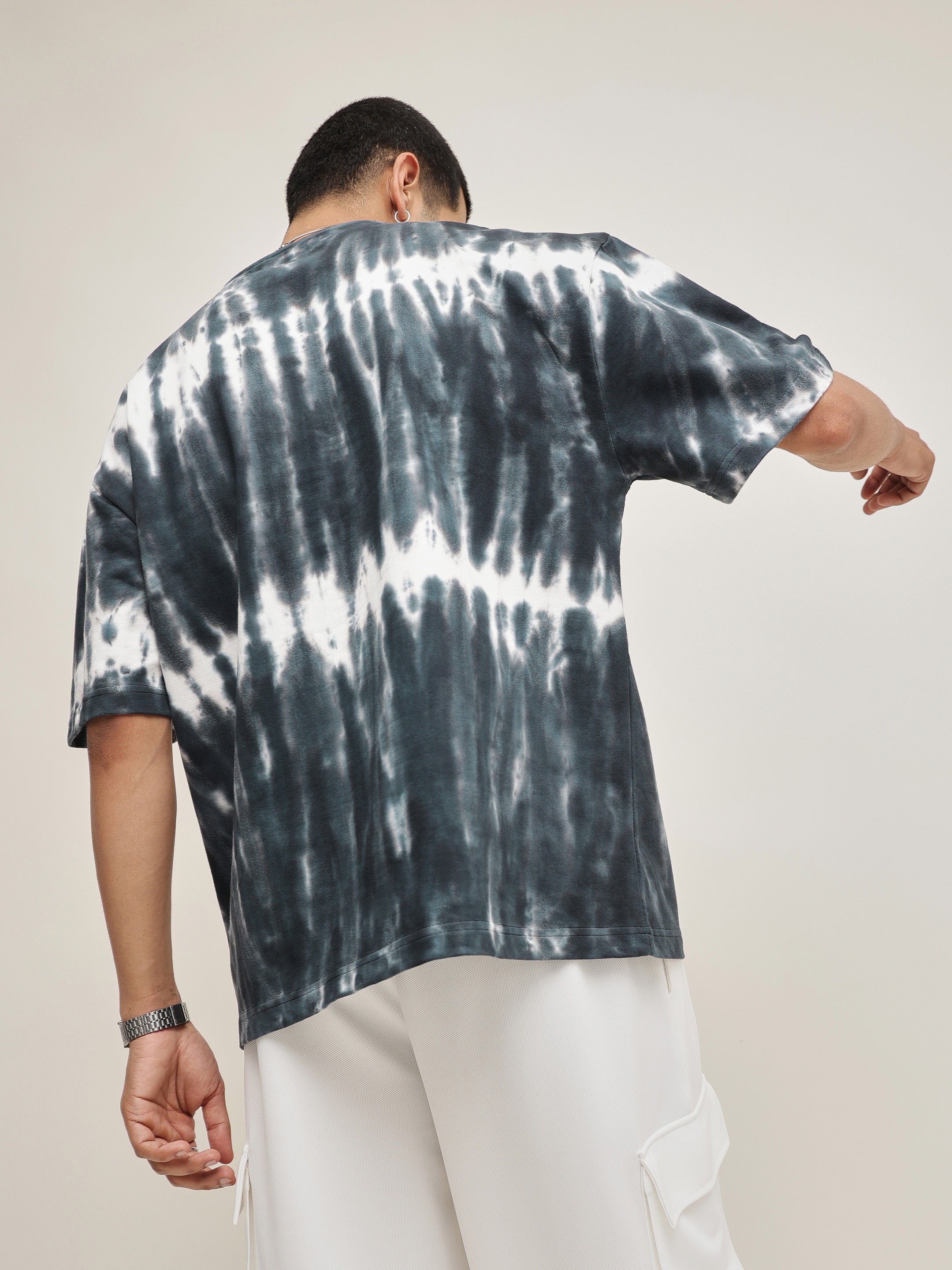 Men Black & White Tie-dye TOKYO Oversize T-Shirt