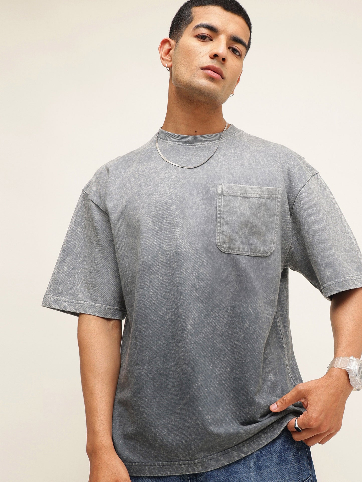 Men Grey Ombre Wash Oversize T-Shirt