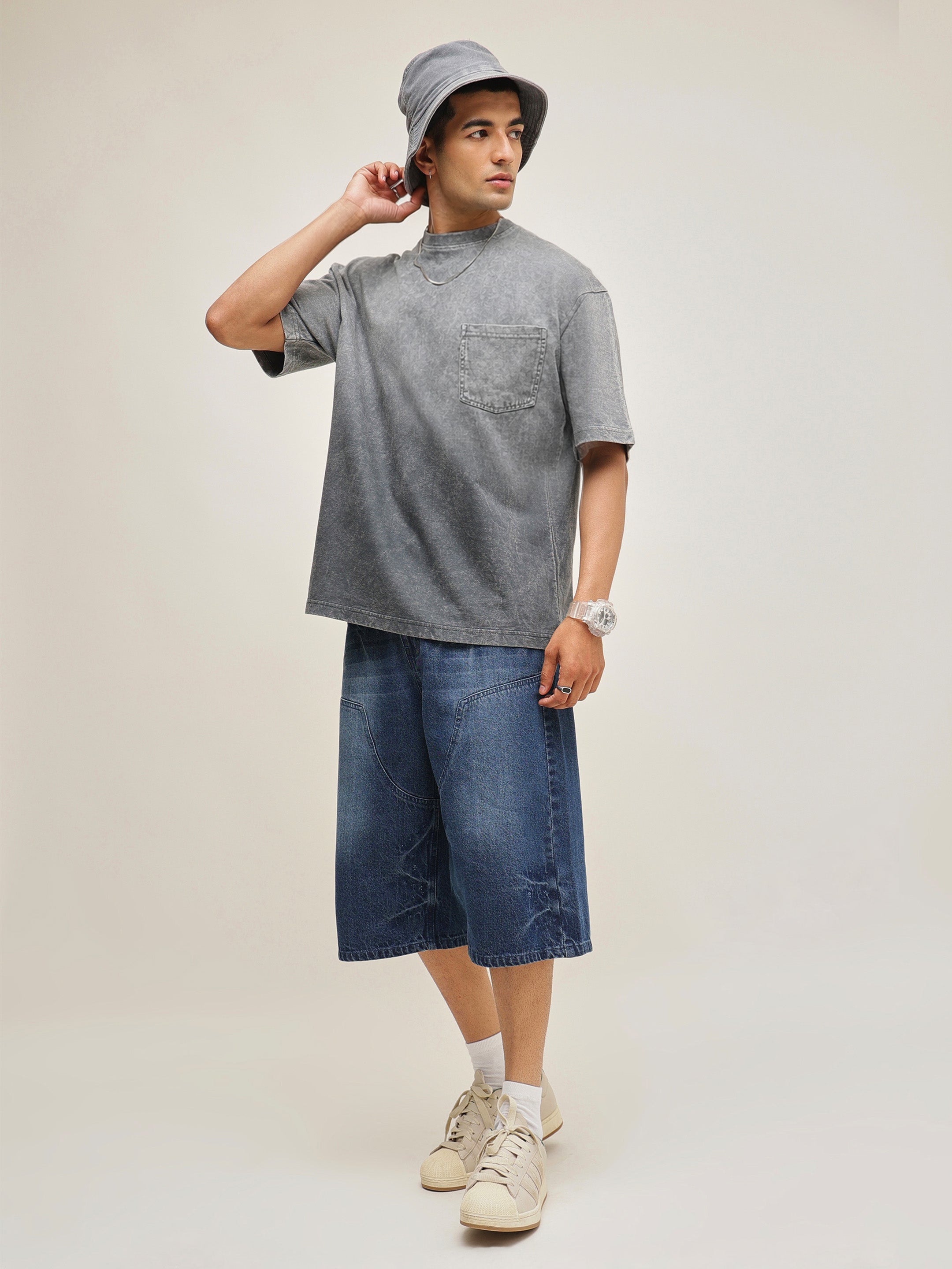 Men Grey Ombre Wash Oversize T-Shirt