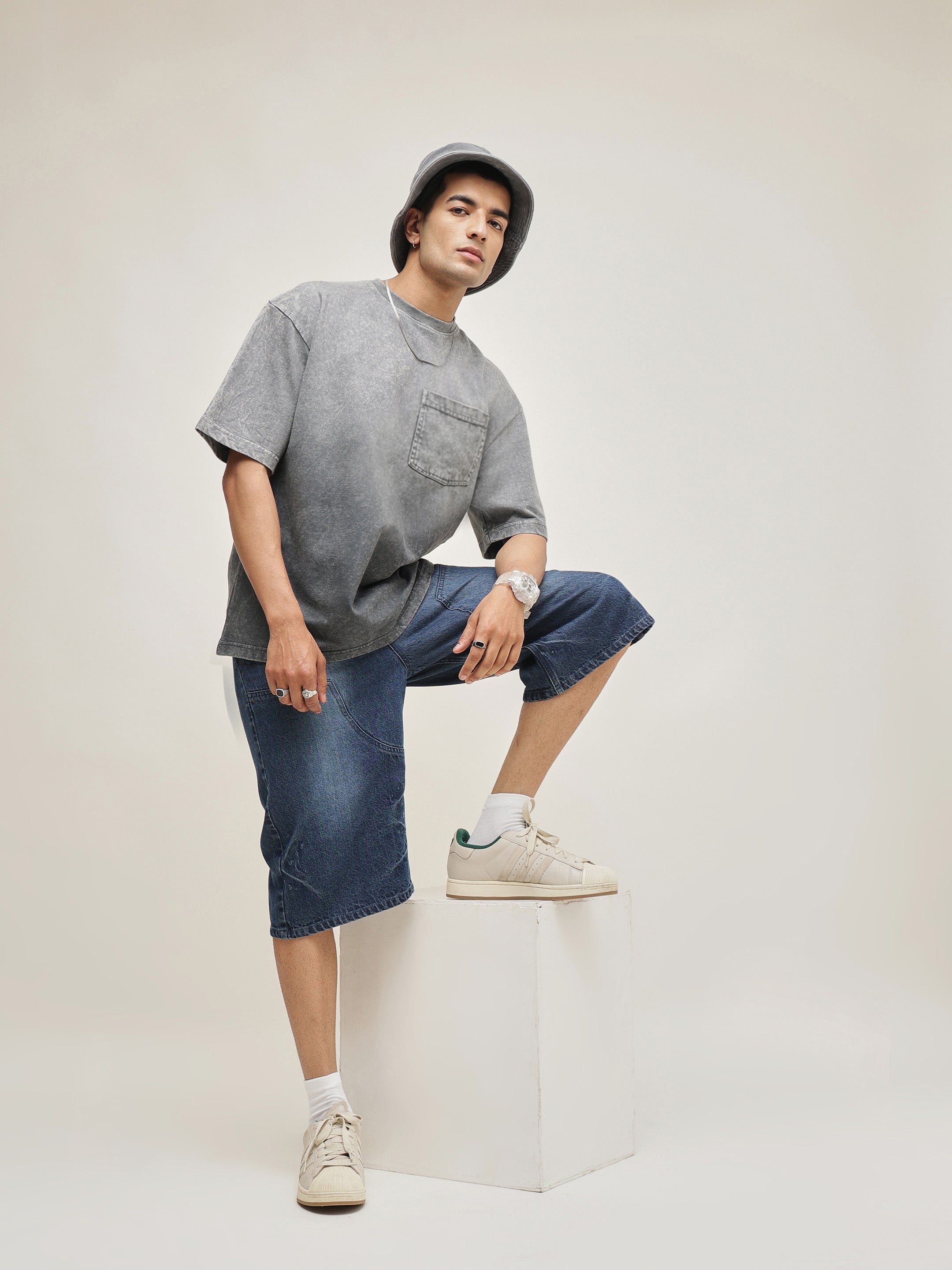 Men Grey Ombre Wash Oversize T-Shirt