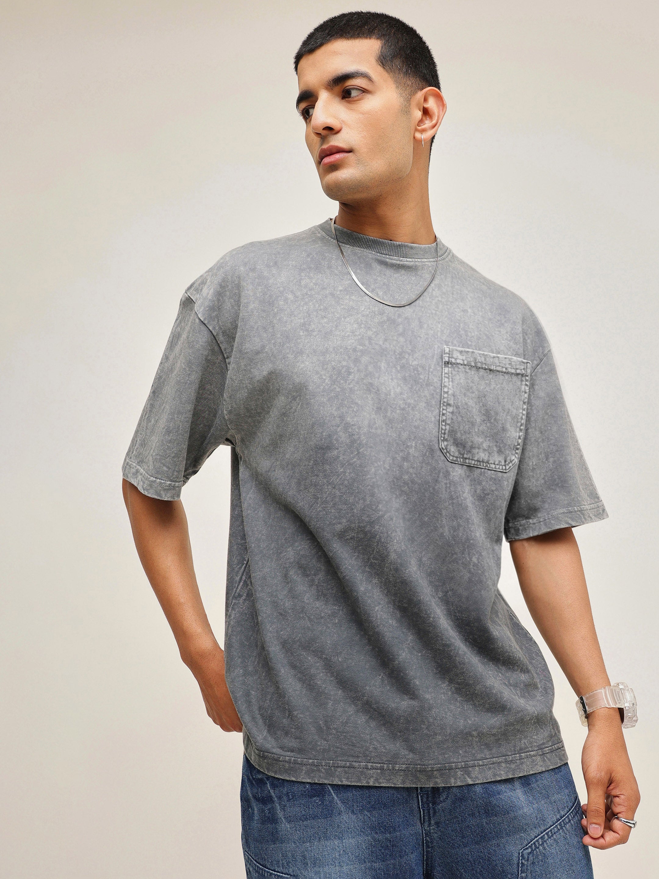 Men Grey Ombre Wash Oversize T-Shirt