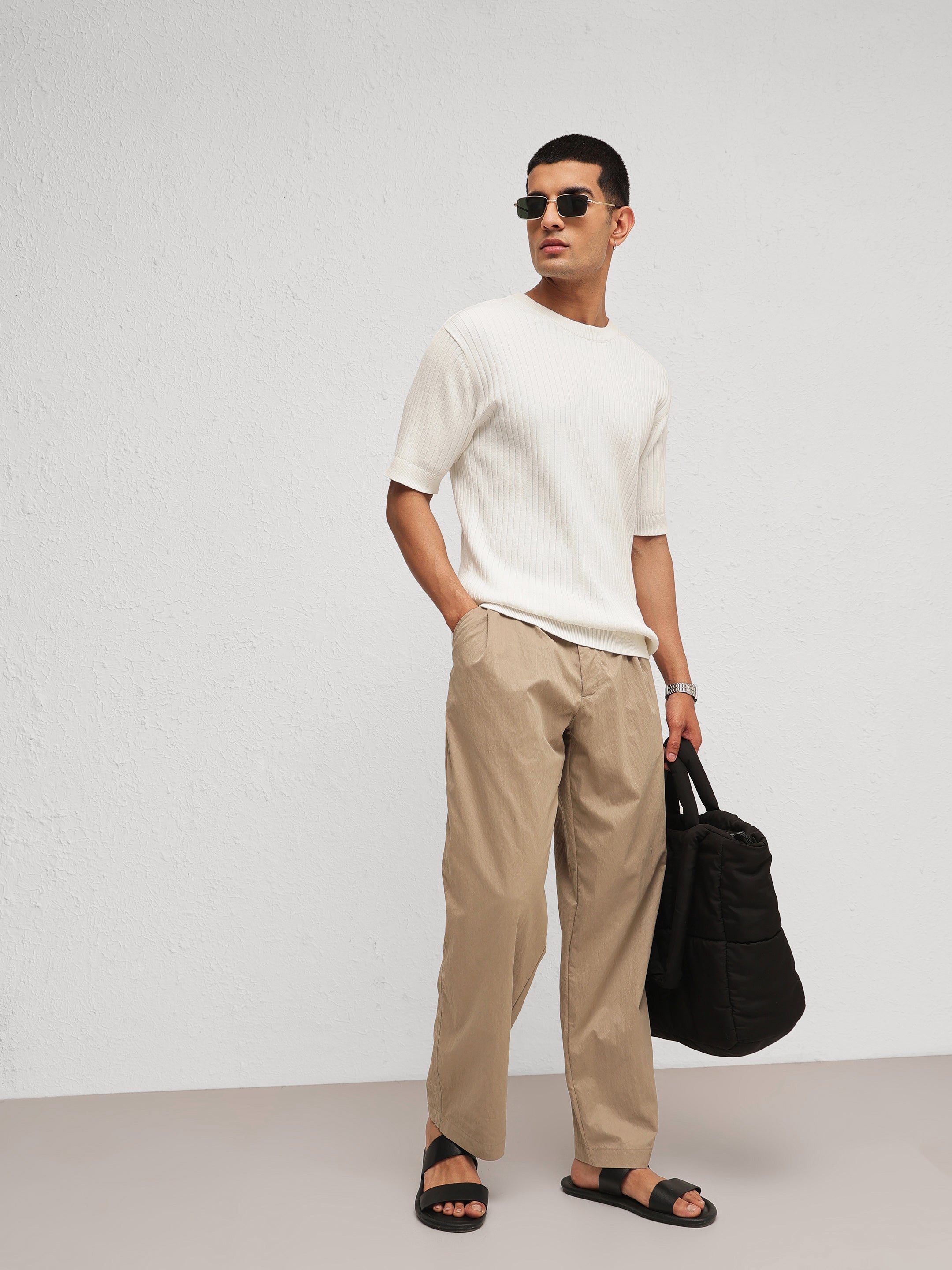 Men White Relax Fit Round Neck T-Shirt