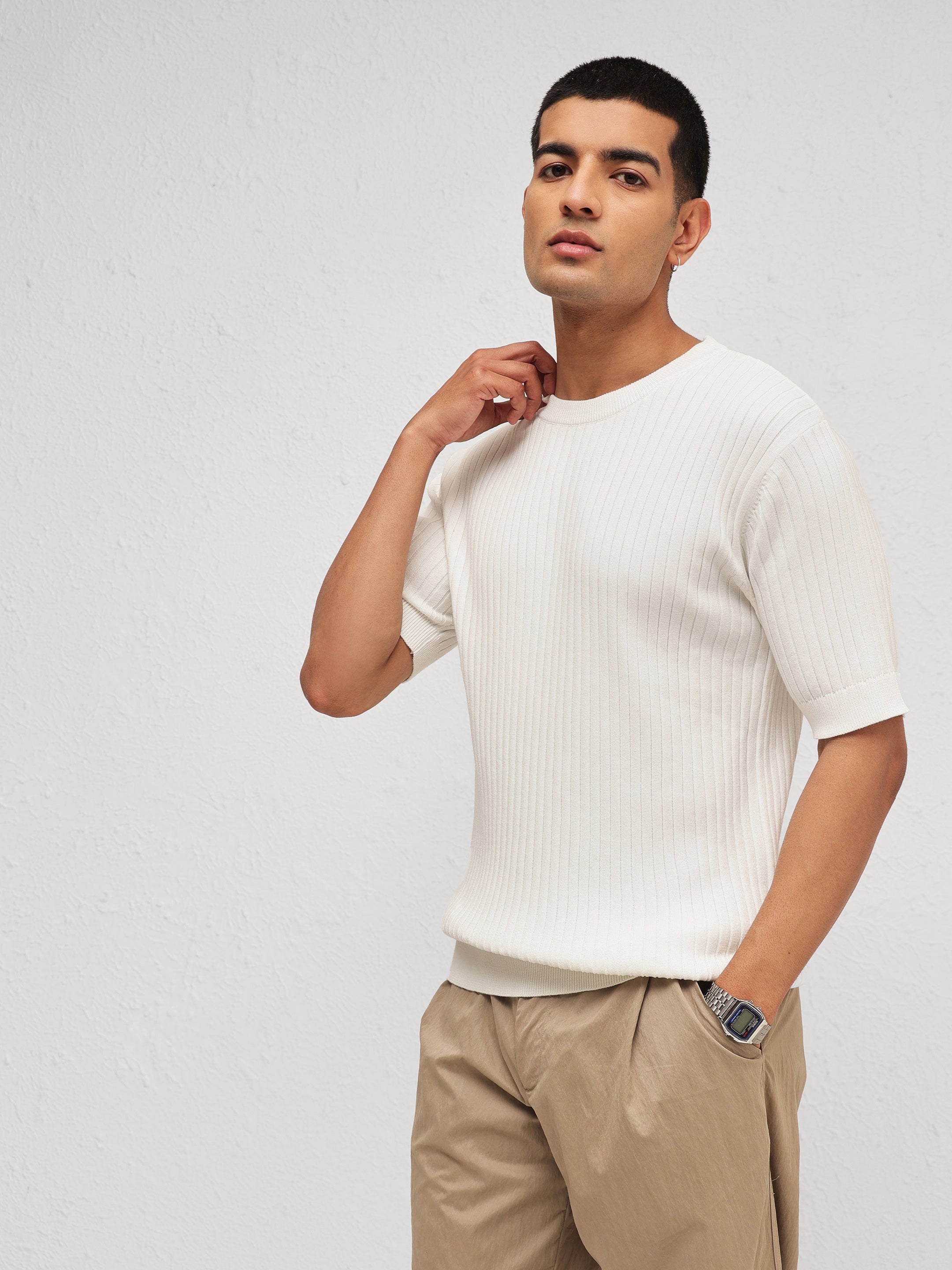 Men White Relax Fit Round Neck T-Shirt
