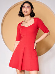 Zummer Red Sweetheart Neck Short Skater Dress