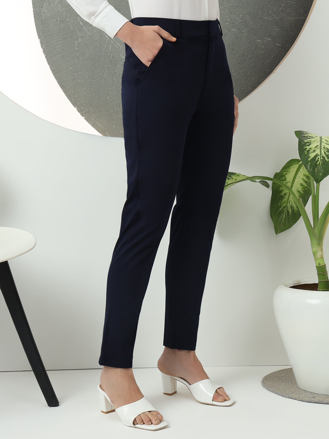 women tapered fit high waist office wear trousers