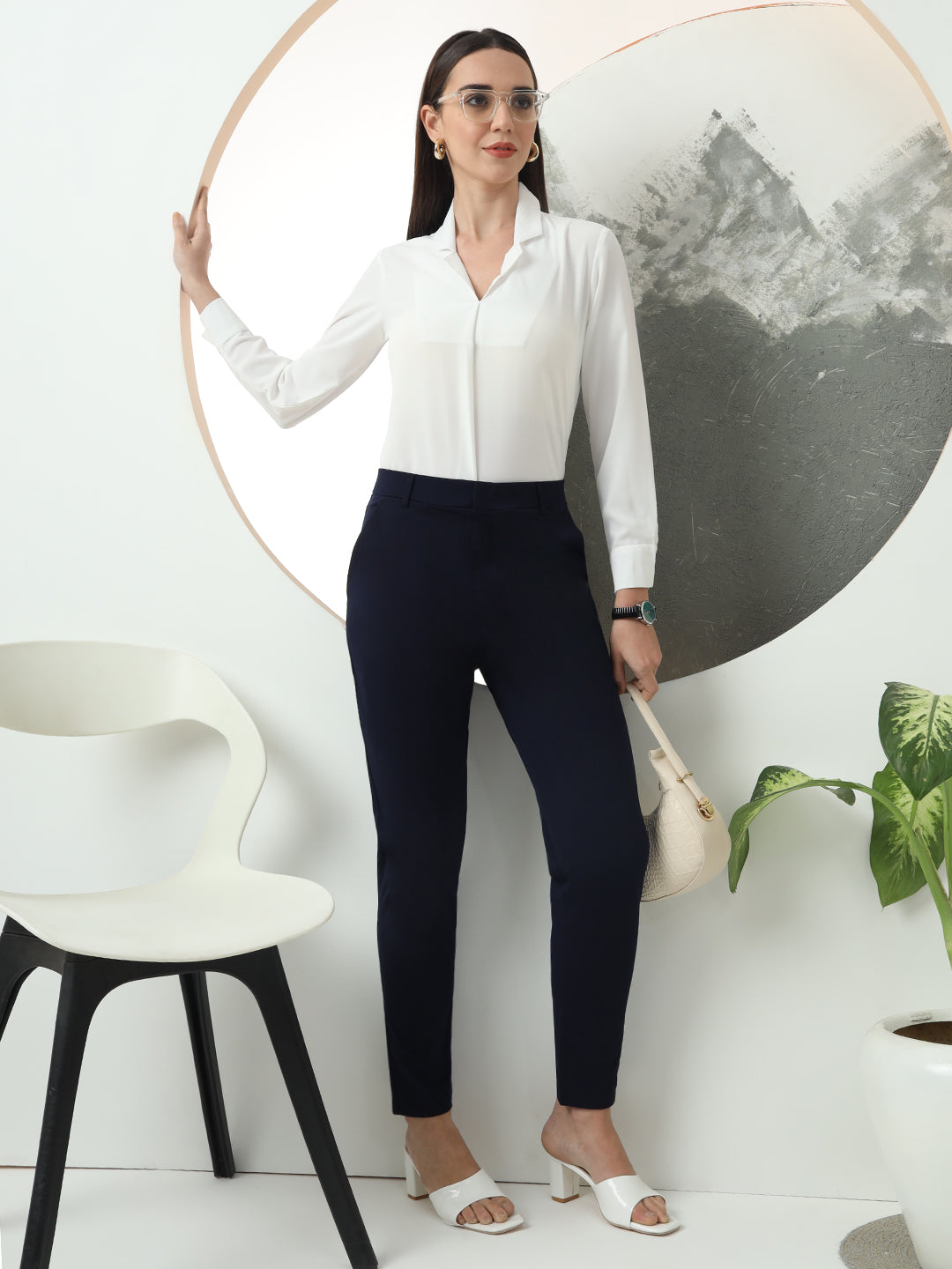 women tapered fit high waist office wear trousers