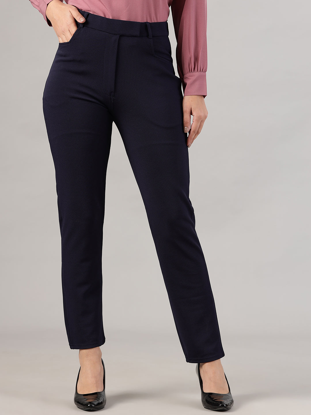 womens work straight high rise wrinkle free formal beige trousers