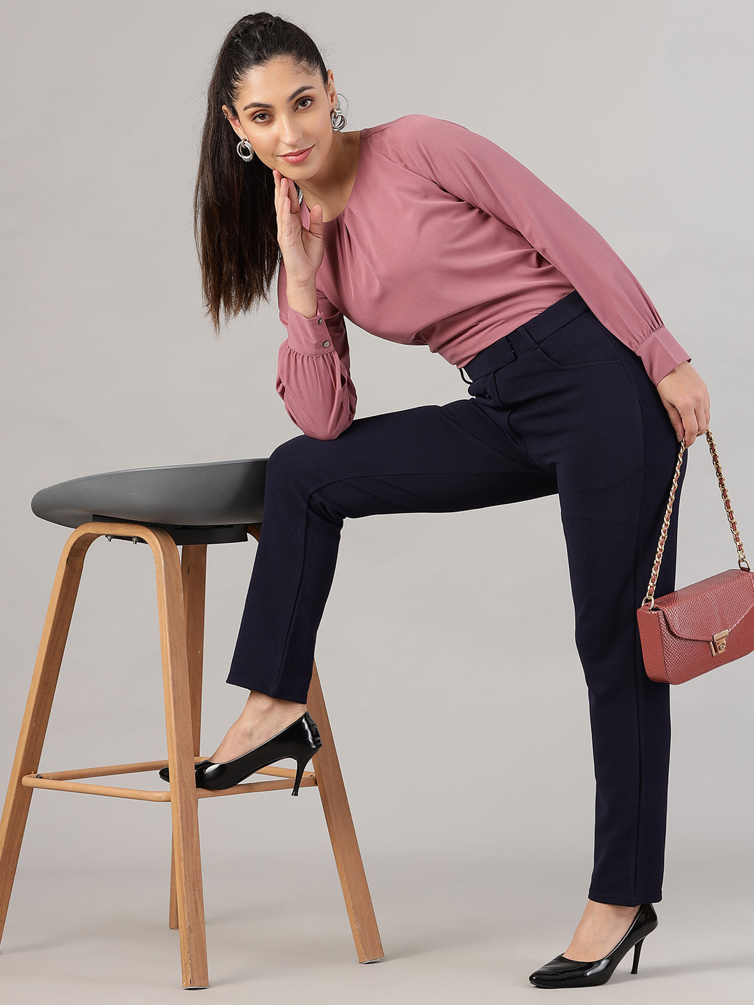 womens work straight high rise wrinkle free formal beige trousers