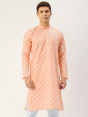 Men's Peach Cotton Floral printed kurta Only ( KO 650Peach )