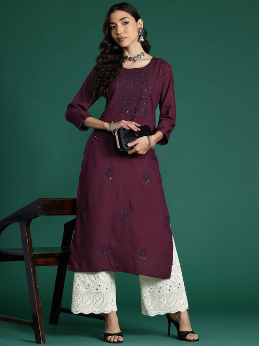 Indo Era - Ethnic Motifs Embroidered Sequinned Kurta Only