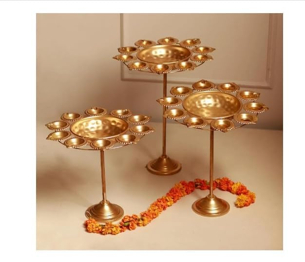 Gold Toned 3 Pieces Floral Candle Holder