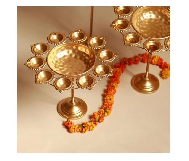Gold Toned 3 Pieces Floral Candle Holder