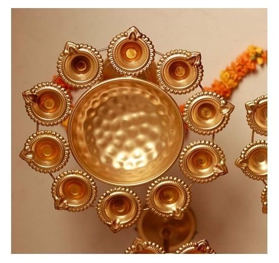 Gold Toned 3 Pieces Floral Candle Holder