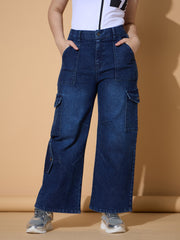 Grils Navy Wash Multi Pockets Straight Jeans