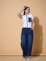 Grils Navy Wash Multi Pockets Straight Jeans