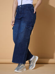 Grils Navy Wash Multi Pockets Straight Jeans