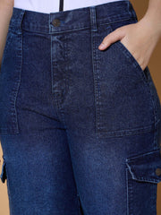 Grils Navy Wash Multi Pockets Straight Jeans