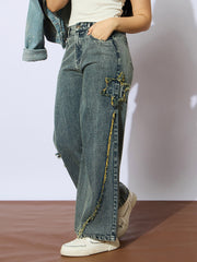 Grils Yellow Wash Front Distressed Straight Jeans