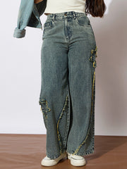 Grils Yellow Wash Front Distressed Straight Jeans