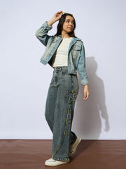 Grils Yellow Wash Front Distressed Straight Jeans