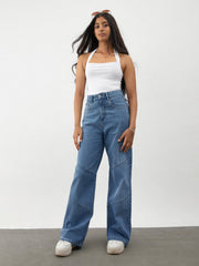 Girls Navy Blast Denim Thread Detail Ankle Length Jeans