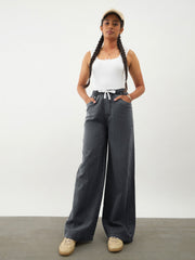 Girls Black Wash Denim Drawstring Pants
