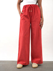 Girls Red Twill Overdyed Elasticated Straight Pants