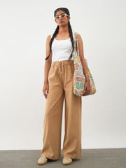 Beige Twill Overdyed Elasticated Straight Pants Noh.Voh 