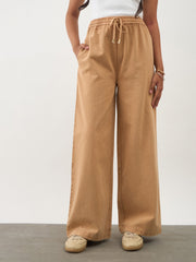 Beige Twill Overdyed Elasticated Straight Pants Noh.Voh 