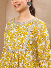 Grils Yellow Floral Lace Peplum Top With Sharara Pants