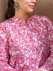 Grils Pink & White Floral Button Top With Sharara Pants