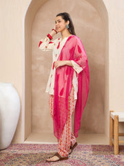 Grils White & Red Floral Short Kurta With Salwar & Dupatta