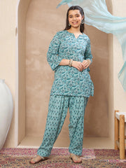 Grils Powder Blue Floral Short Kurta With Salwar & Dupatta