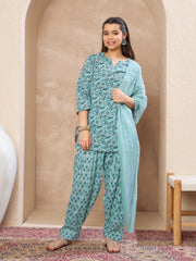 Grils Powder Blue Floral Short Kurta With Salwar & Dupatta