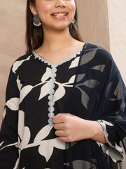 Grils Black Floral V-Neck Kurta With Palazzos & Dupatta
