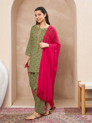 Grils Green Floral Short Kurta With Salwar