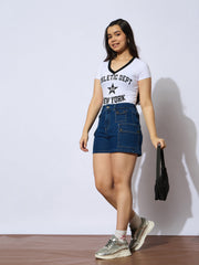 Grils Navy Denim Front Patch Pockets Shorts