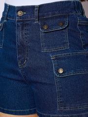 Grils Navy Denim Front Patch Pockets Shorts