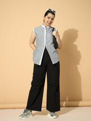 Grils Black Stripes Poplin Sleeveless Shirt