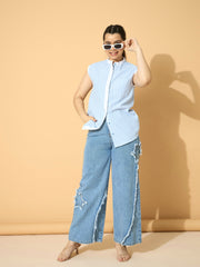 Grils Blue Stripes Poplin Sleeveless Shirt