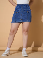 Grils Blue Blast Denim Front Patch Pockets Skorts