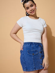 Grils Blue Blast Denim Front Patch Pockets Skorts