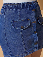 Grils Blue Blast Denim Front Patch Pockets Skorts