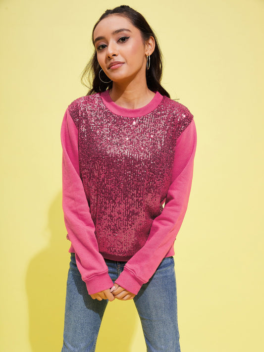 Girls Pink Front Sequence Overiszed Sweatshirt
