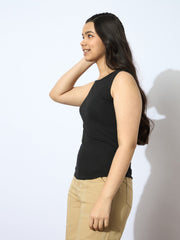 Grils Black Rib Sleeveless Side Ruching Top